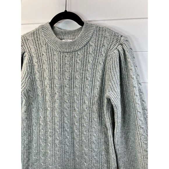 Crown & Ivy Sweater M Puff Sleeve Cable Knit Long Sleeve Preppy Prep School - Picture 2 of 8